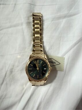 Fossil BQ3565 Gold Watch | Green Sunburst Dial | Crystal Bezel | NWT
